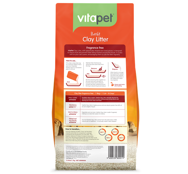 Cat Litter - Purrfit Clay 3L - Back of Pack