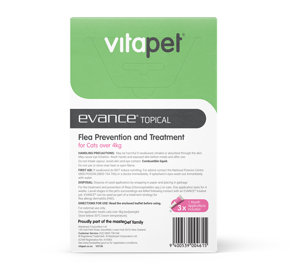 Flea Treatment for Cats - Evance - Large Cats - Back of Pack