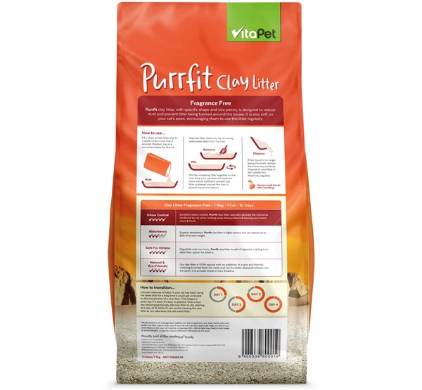 Cat Litter - Purrfit Clay 3L - Back of Pack